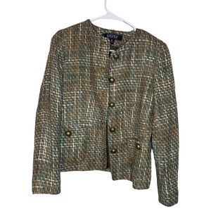 Vintage Kasper Olive Green Plaid Tweed Blazer - 4P